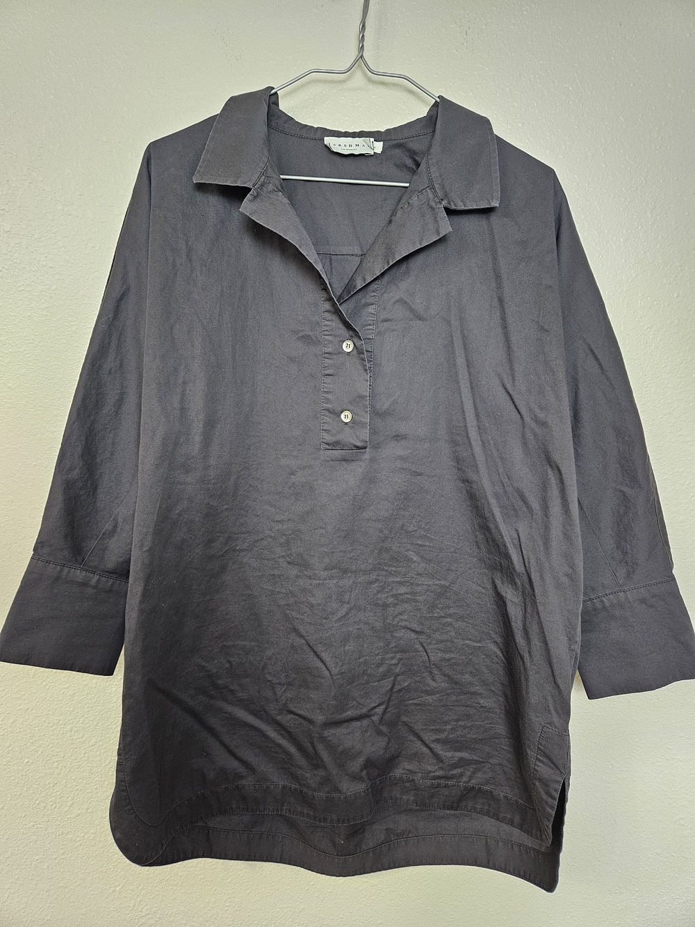 Women's Black Button-Down Popover Shirt - Casual Collared Tunic Size S